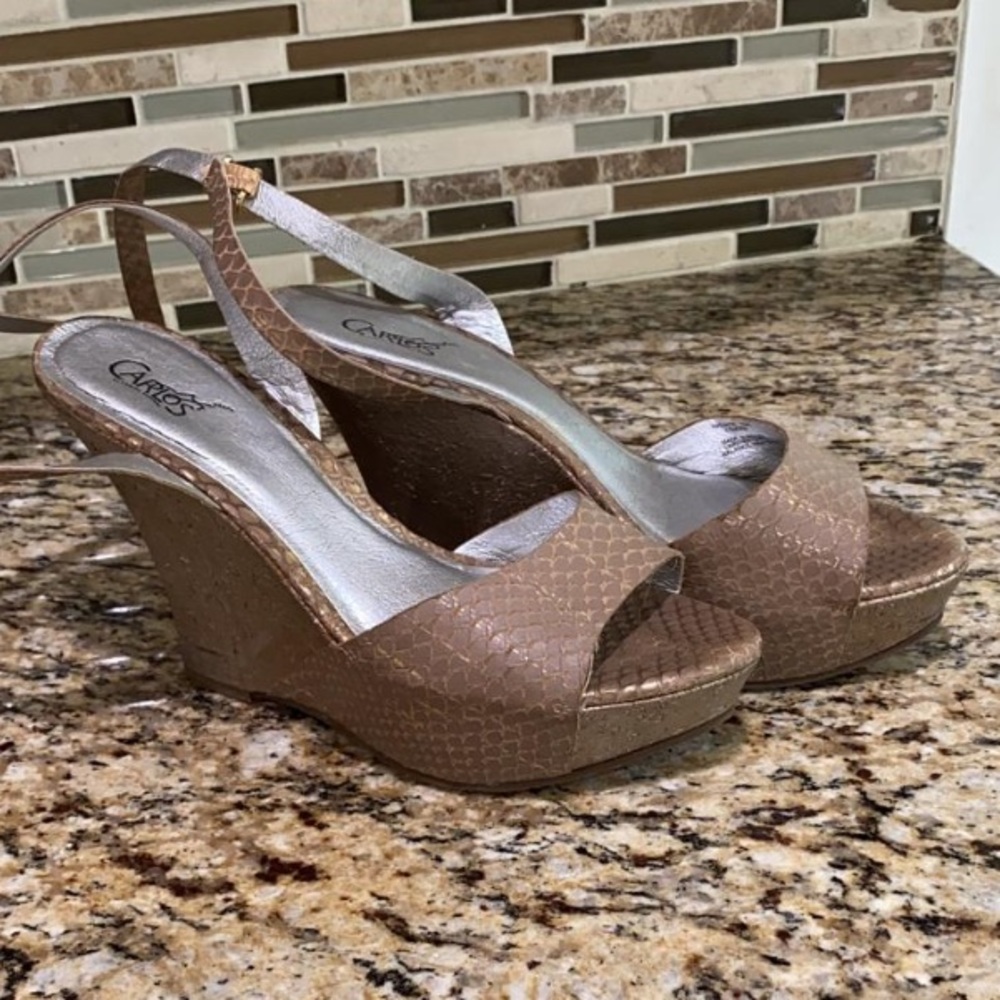 Carlos Santana Wrap Around Ankle Snakeskin Wedges